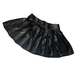 Horoscopez Faux Black Leather Zip-Up Skirt With Sheer Panels, Women's Size XL